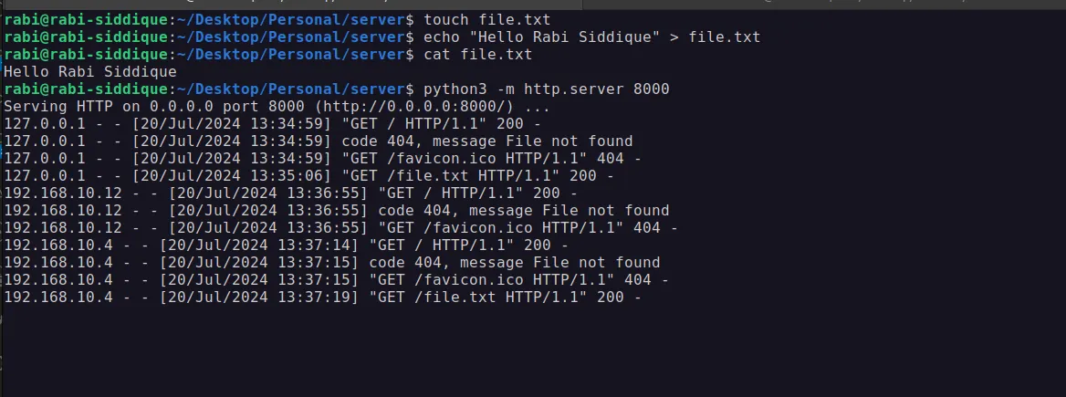 An HTTP server on PORT 8000